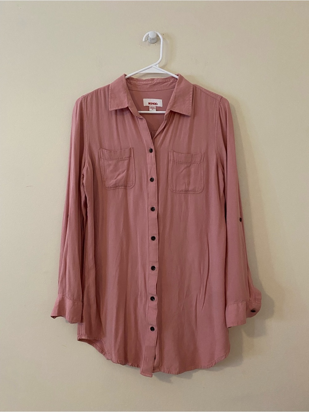 BONGO Pink Button-Down flowy Shirt with pockets